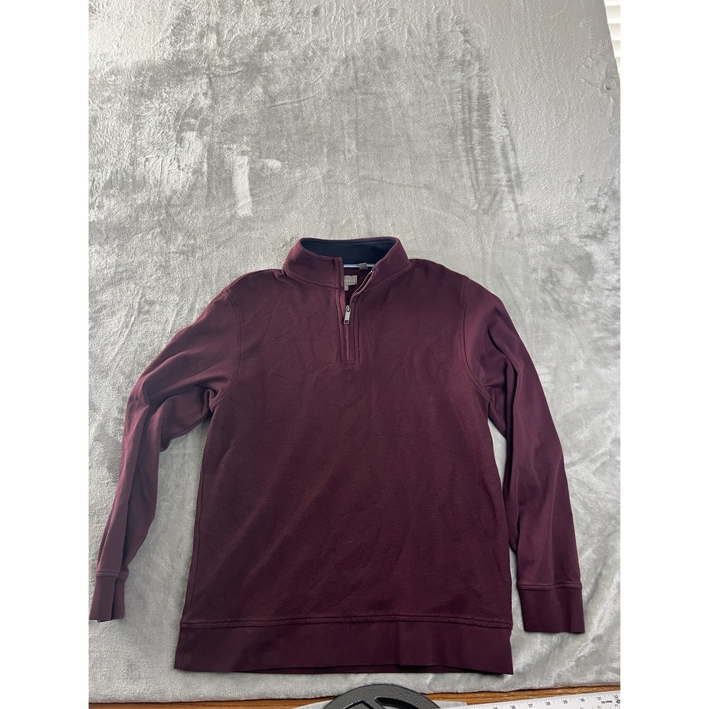 Ted Baker Mens Sweatshirt Large Burgundy Textured  Quarter Zip Pullover